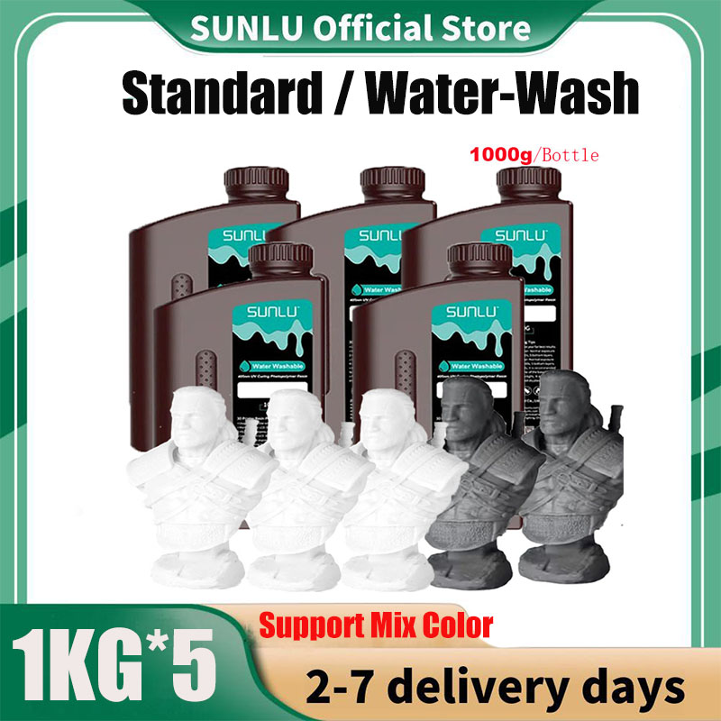 SUNLU 5KG 標準/水洗い 3D 樹脂 405nm UV 樹脂 ほとんどの SLA/DLP/LCD 3D プリンタ材料 UV 感受性 1kg