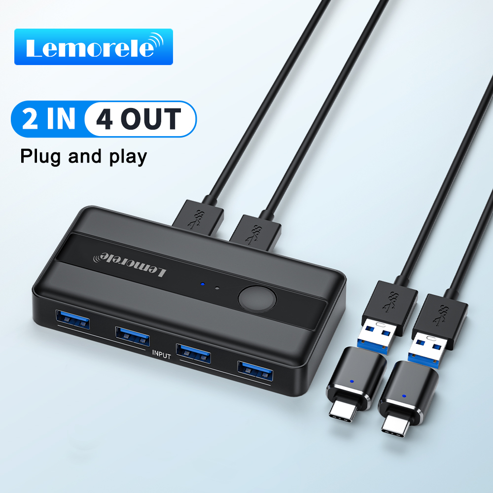 USB KVM スイッチアダプタ USB 3.0 スイッチャー 2 入力 4 出力 USB スイッチ KVM スイッチャープリンタ共有用コンピュータキーボード