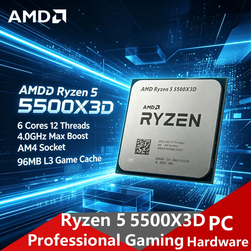 AMD Ryzen 5 5500X3D AM4 7nm ゲーミング CPU、6 コア 12 スレッド、4.0GHz ブースト 96MB L3 キャッシュ 105W DDR4 カスタム ゲーム PC ビルド用