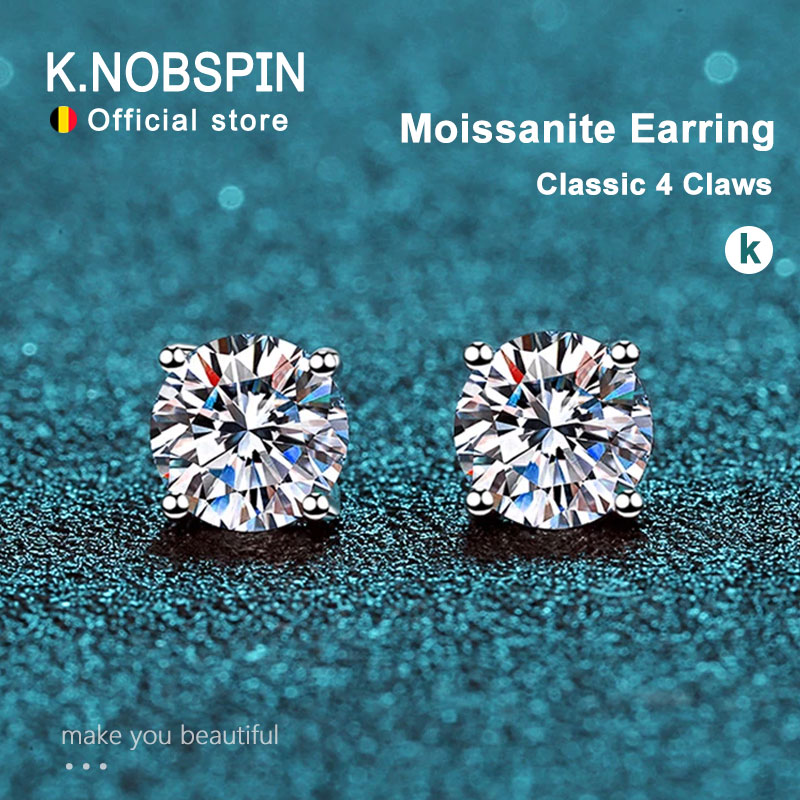 KNOBSPIN 2.0ct モアッサナイトイヤリング女性用ラボグロウダイヤモンド耳スタッド 925 スターリングシルバーファインジュエリーギフト