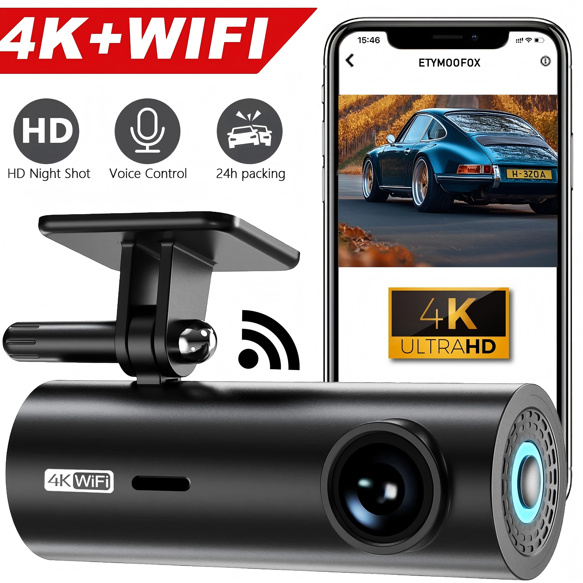 車用ダッシュカム ブラックボックス 運転ビデオレコーダー 4K WiFi ミニフロントカメラ ダッシュカム 24H 駐車モニター 車録画カメラ