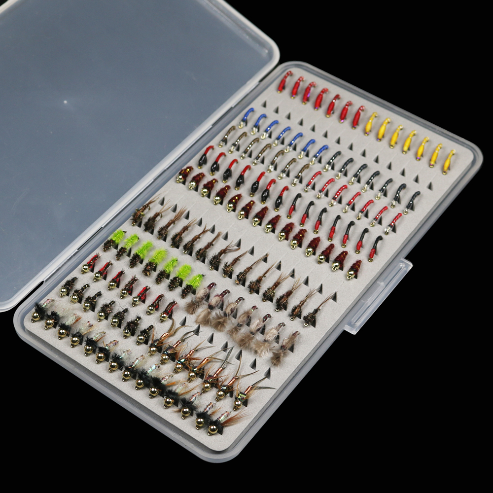 133 ピース/セット超薄型ポータブルニンフスカッドミッジフライキットカディス銅ジョンニンフ詰め合わせボックストラウトフィッシングフライルアー付き
