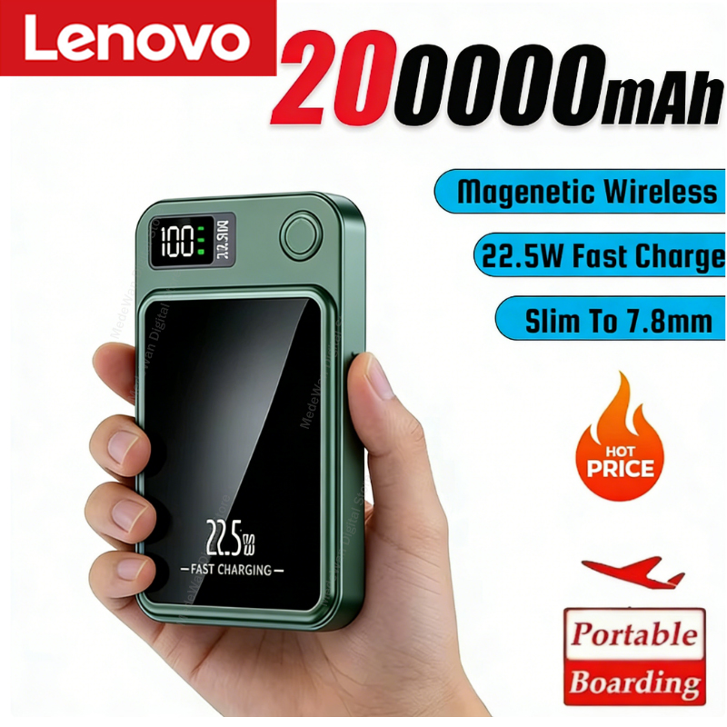 レノボ磁気ワイヤレス電源銀行 500000mAh PD22.5W 大容量急速充電外部バッテリー iphone サムスン Xiaomi