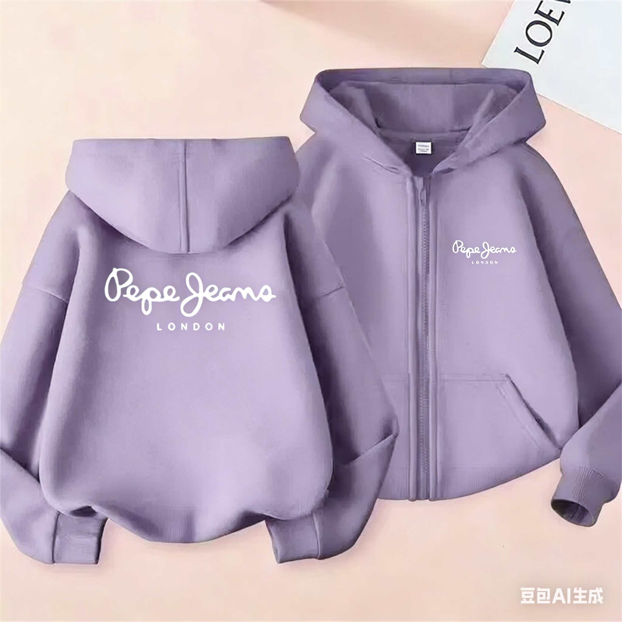ファッションブランドプリントパーカーコート子供ジッパートップス女の子ピンク男の子黒子供服カジュアル春秋スウェット