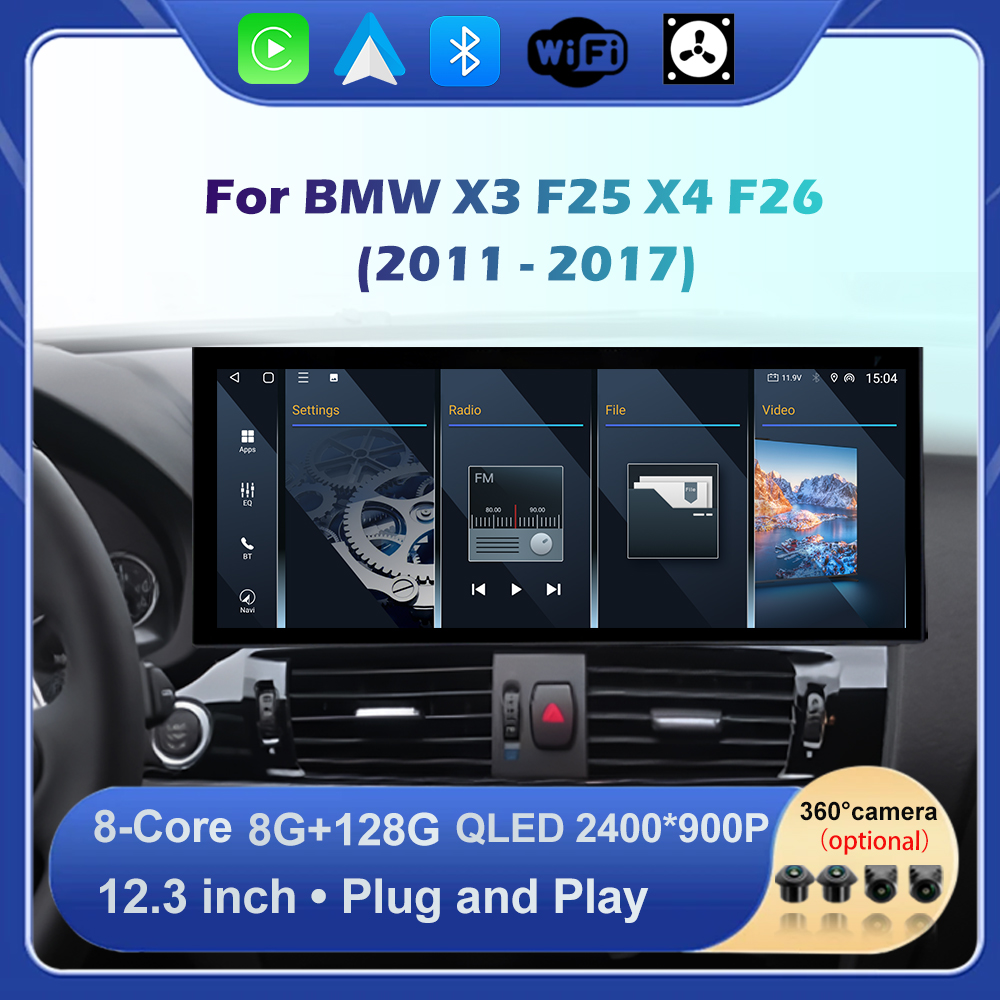 4 グラム 12.3 インチ BMW X3 F25 X4 F26 2011-2017 CIC NBT システム GPS ナビゲーション DSP ステレオワイヤレス Carplay Android 自動 QLED BT WIFI