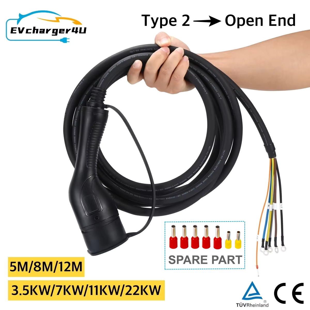 EVcharger4U 3.5KW 7KW 11KW 22KW IEC62196 EV 充電ケーブルタイプ 2 メス電気自動車充電器ステーション用オープンワイヤー