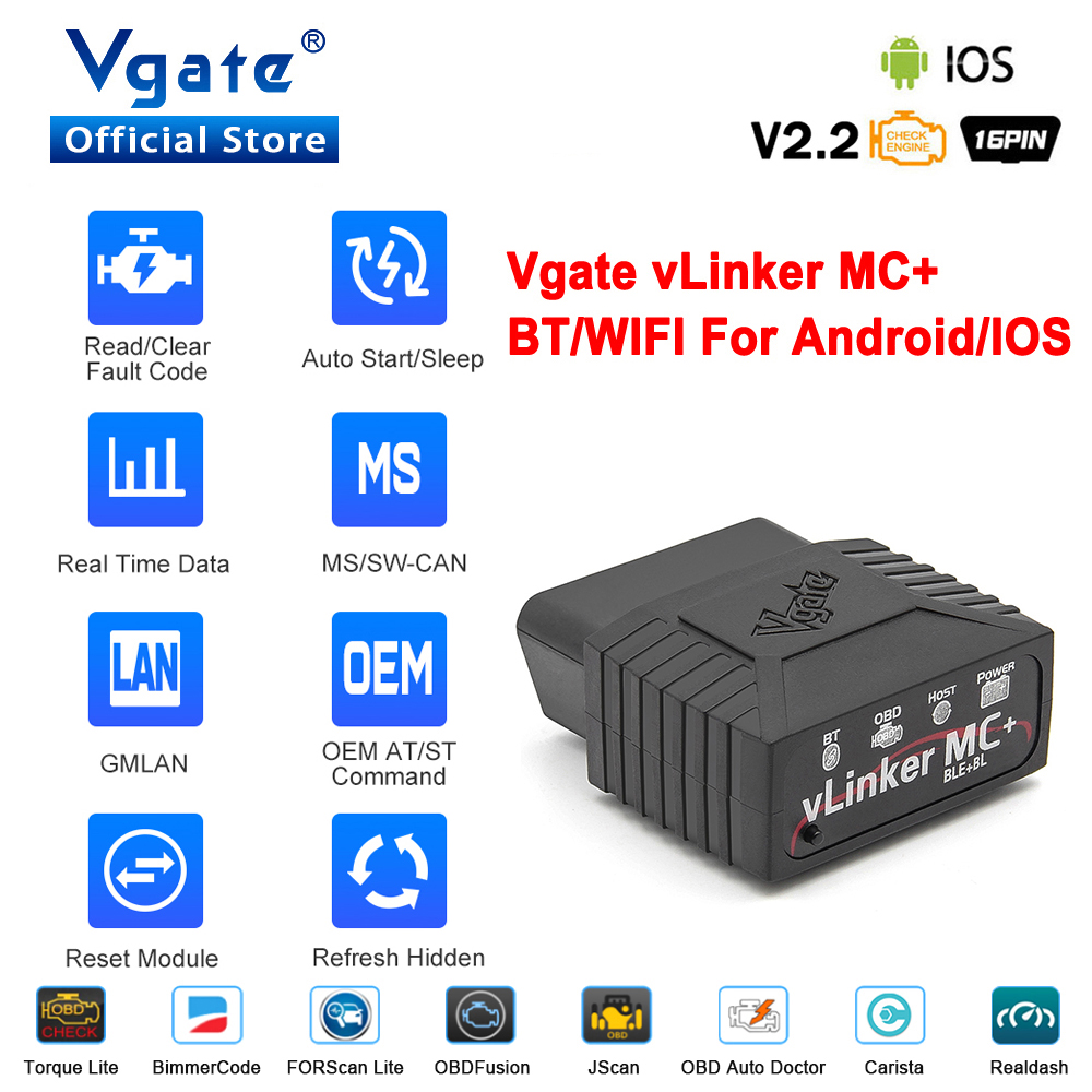 Vgate VLinker MC ELM327 V2.2 Bluetooth 3.0 4.0 OBD2 スキャナ OBD 2 BimmerCode FORScan 自動車診断ツール ELM 327 V1 5
