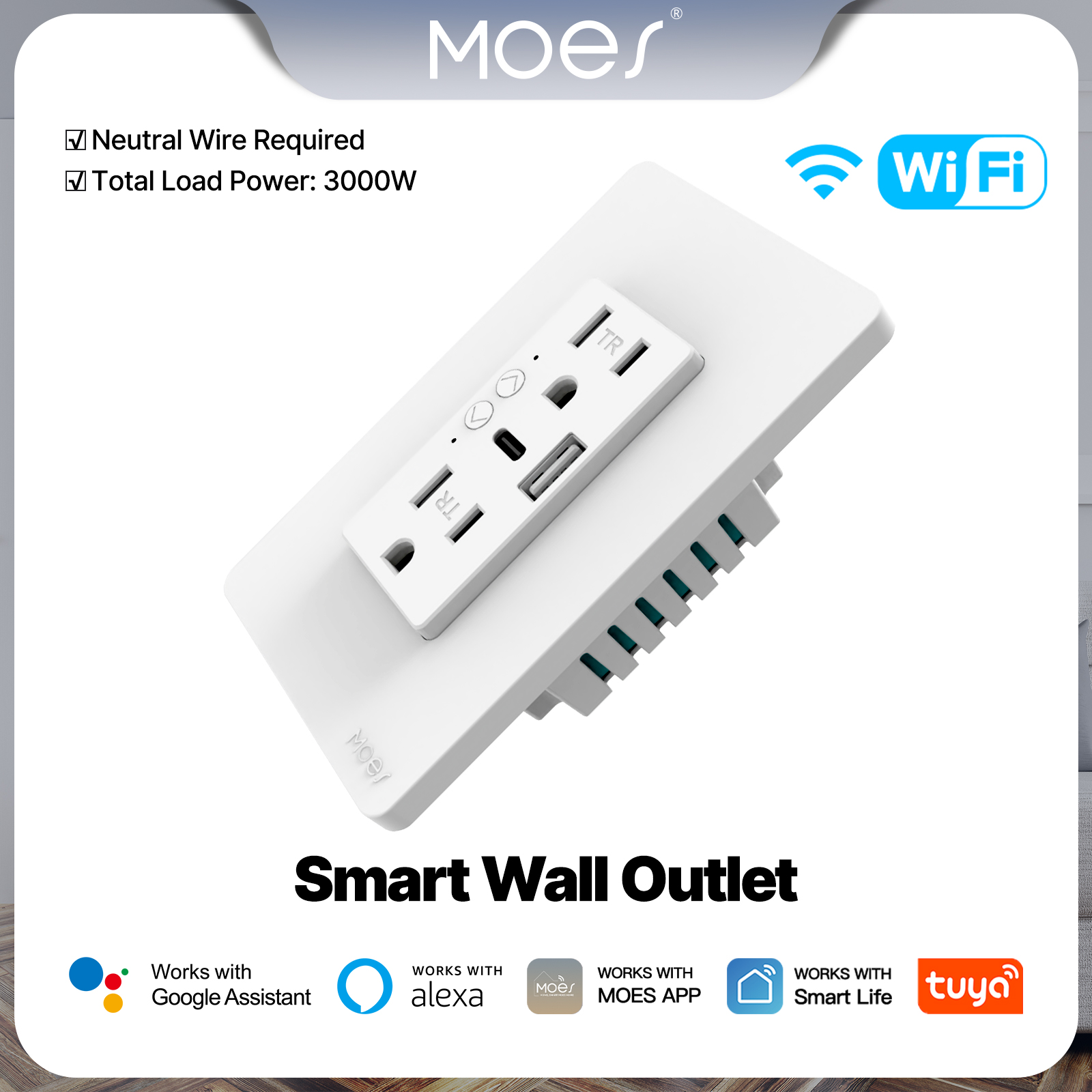 MOES Tuya WiFi スマートウォールコンセント US コンセント USB Type-C ポートプラグ APP リモート音声コントロール Alexa Google Home と連携