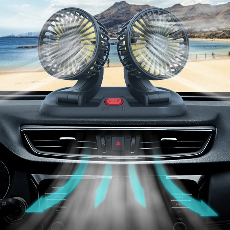 車のファン 360 度調整可能な 1/2/3 ヘッド空気ファン自動電動ファン USB/12 V/24 V ファン車の静音ファンホームデスクオフィス用