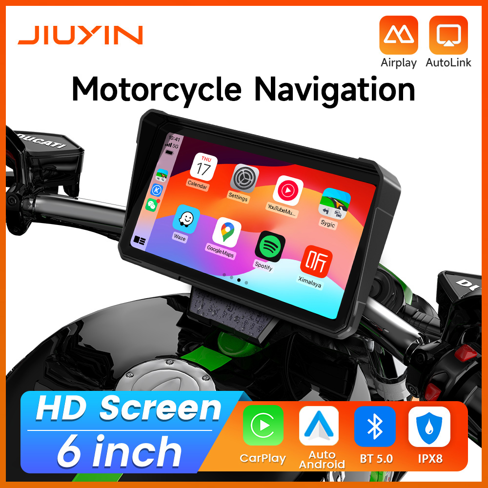 Jiuyin 6 インチオートバイワイヤレス Carplay Android 自動ポータブルナビゲーション Gps スクリーン Ipx8 防水ディスプレイ Bluetooth