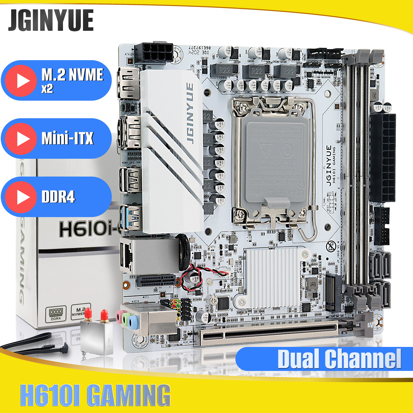 JGINYUE H610 itx HTPC マザーボード LGA1700 サポート Core i3/i5/i7/i9 12th 13th プロセッサデュアルチャネル DDR4 メモリデュアル M.2