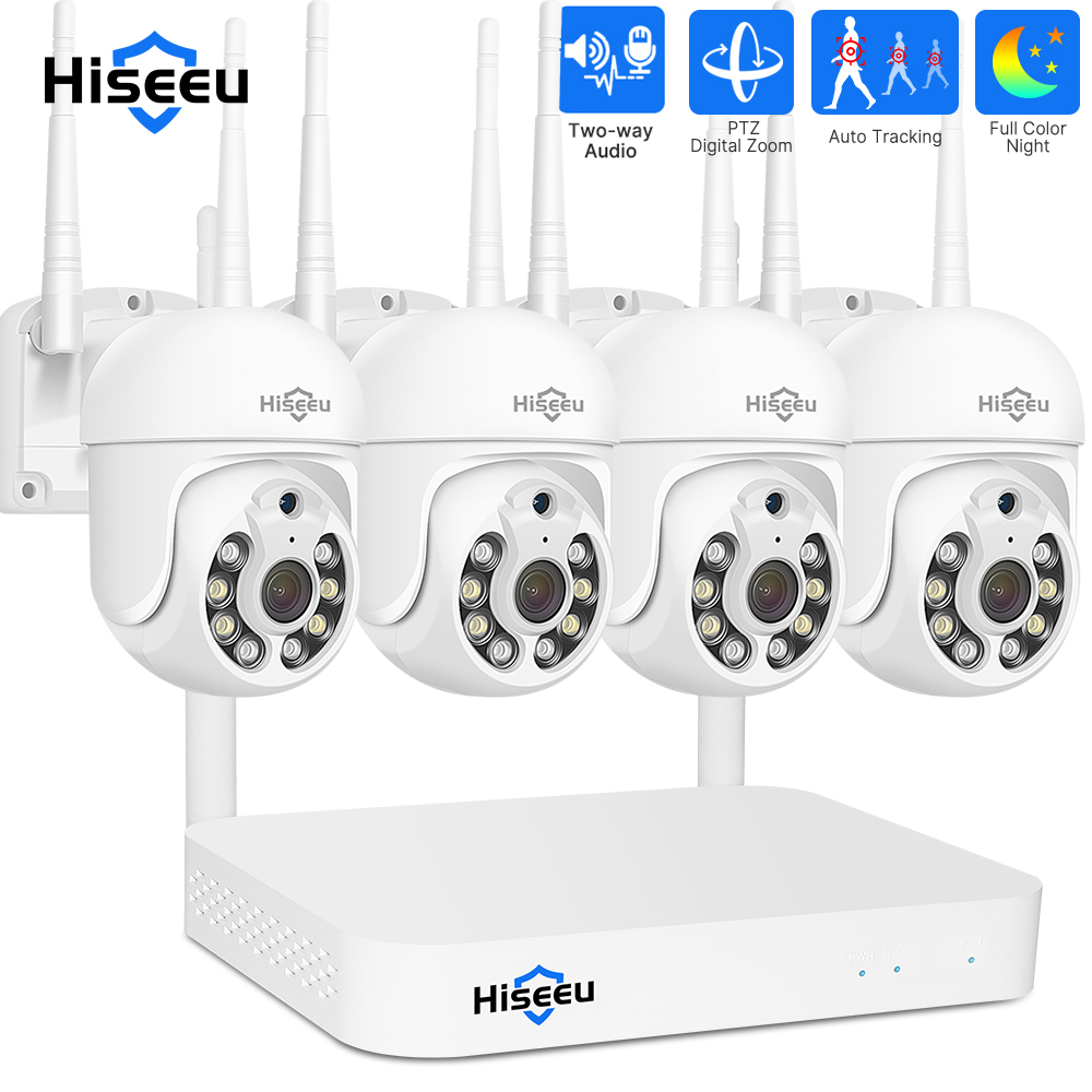 Hiseeu 5MP WiFi CCTV PTZ カメラセキュリティシステムキット 10CH NVR AI モーション追跡カラーナイトビジョン IP カメラ監視システム