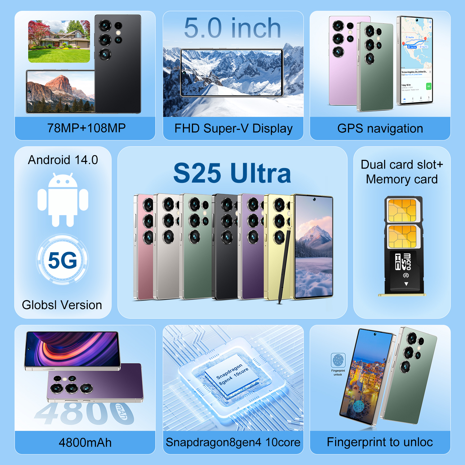 高構成ベストプライス 5G S25 超ミニスマートフォン Android デカコア CPU 5 インチグローバル 5G 携帯電話ロック解除格安