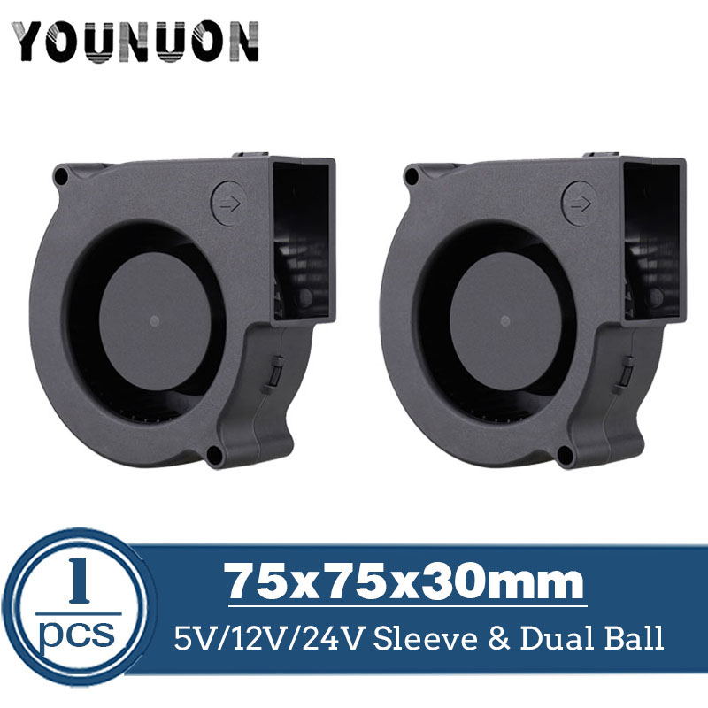 DC 5V 12V 24V 75 ミリメートル x 30 ミリメートル遠心送風ファン 7530 7.5 センチメートルデュアルボールターボラジエーターファン 75 ミリメートル清浄機ヒートシンクファン