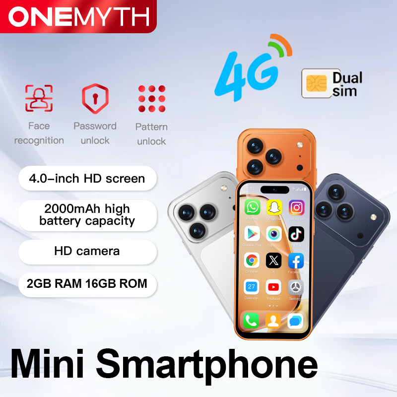 ONEMYTH A18 Pro MINI 4G 小型スマートフォン、Android システム、Play ストア、WhatsApp、GPS、WiFi、デュアル SIM カードを搭載