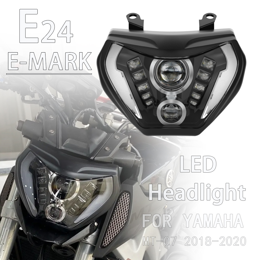 E24 LED Headlight Headlamp For Yamaha MT-07 MT07 MT 07 2018 2019 2020 E-mark Motorcycle Accessories Light Lamp H4 Bulb W/ DRL