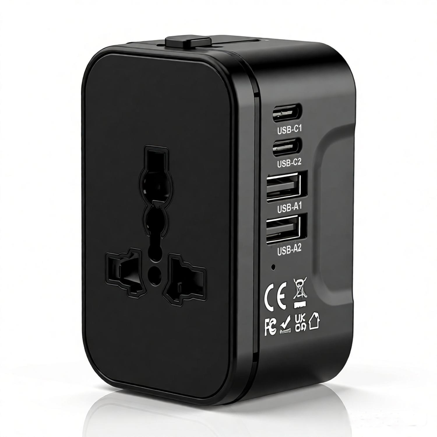 5-In-1トラベルチャージャー、ワールドオールインワンユニバーサルトラベルアダプター、2つのType C 2つのUSB高速充電ポート、旅行、家庭用