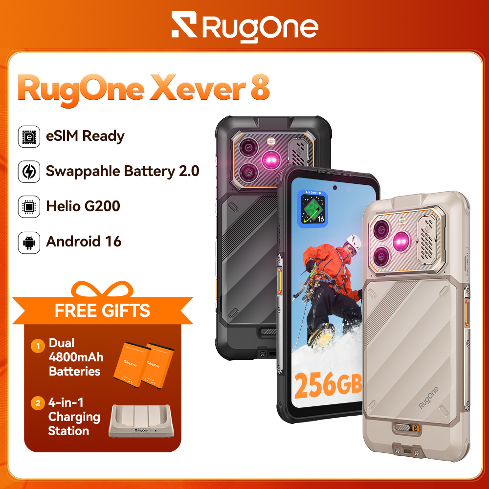【新品】RugOne Xever 8 Rugged Phone Android 16 スマートフォン eSIM 4800mAh 交換可能バッテリー Helio G200 256GB ROM 6.5インチ ナイトビジョン NFC
