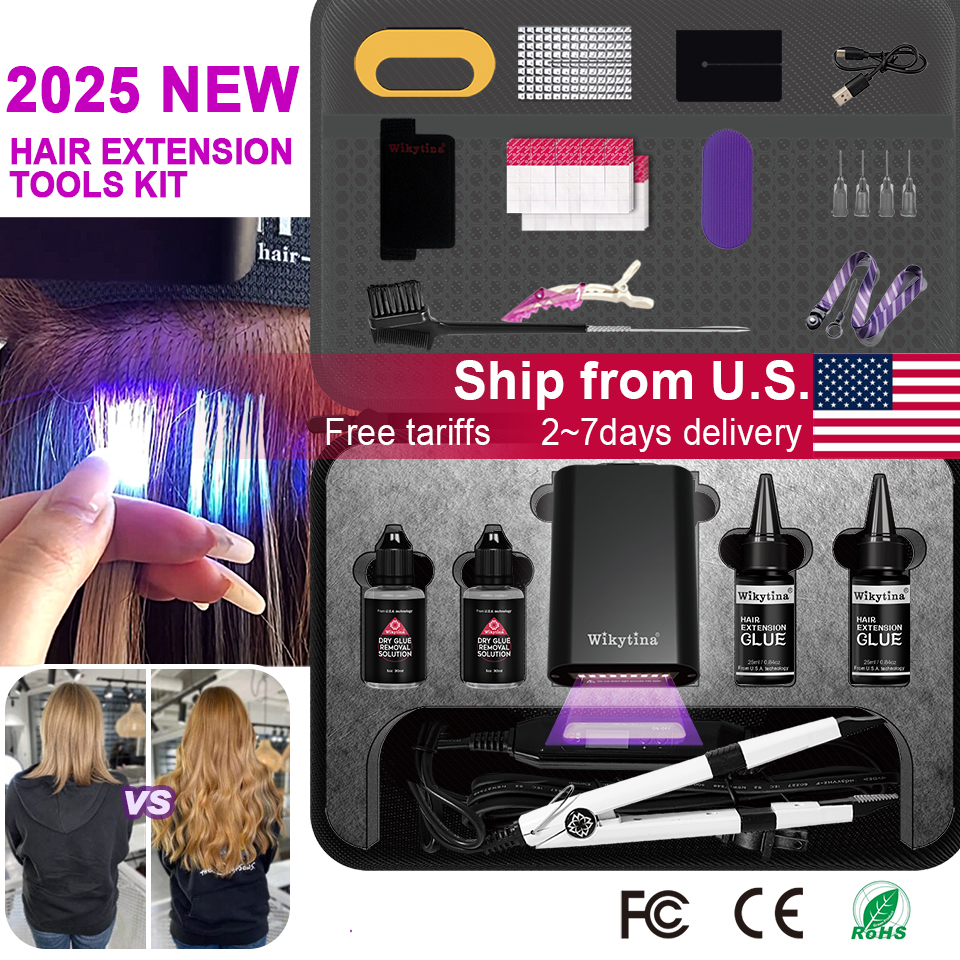 2026 UV ライト ヘアエクステンション ツール セット 完全なキット 強力な接着剤とリムーバー マシン付き V-Light ヘア エクステンション ツール用