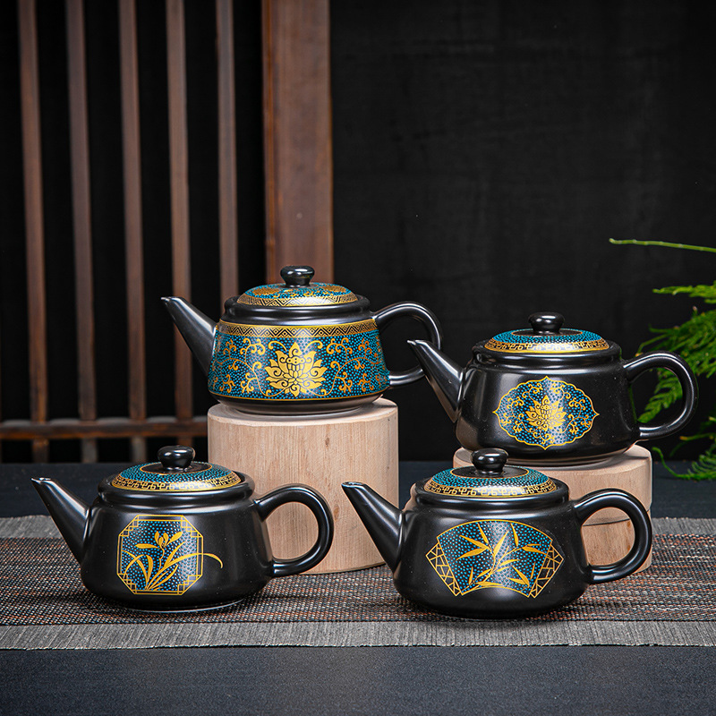 景徳鎮ヴィンテージ黒セラミックティーポット中国茶セットカスタマイズ磁器ティーポットウーロン茶手作りケトル 250 ミリリットル