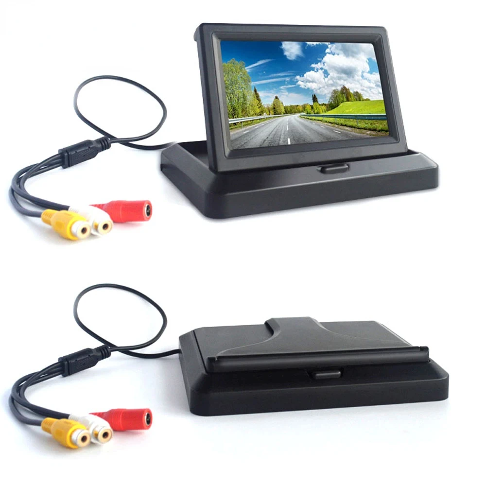 QueenDer 4.3/5 インチ車のリアビュー折りたたみモニター HD LCD ビデオパーキングディスプレイ車両トラックバン RV 逆転バックアップカメラ