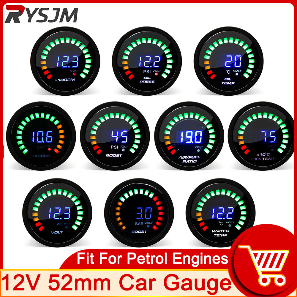 AD 52 ミリメートル水温計 20 LED デジタル表示ブーストゲージ油圧油温電圧計 AFR EGT タコメーター車のゲージ