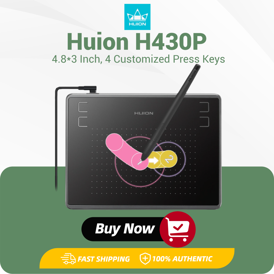 HUION Inspiroy H430P 描画タブレット 4.8x3 グラフィックタブレット、バッテリー不要のスタイラス 4 ホットキー付き、描画書き込み用アートタブレット