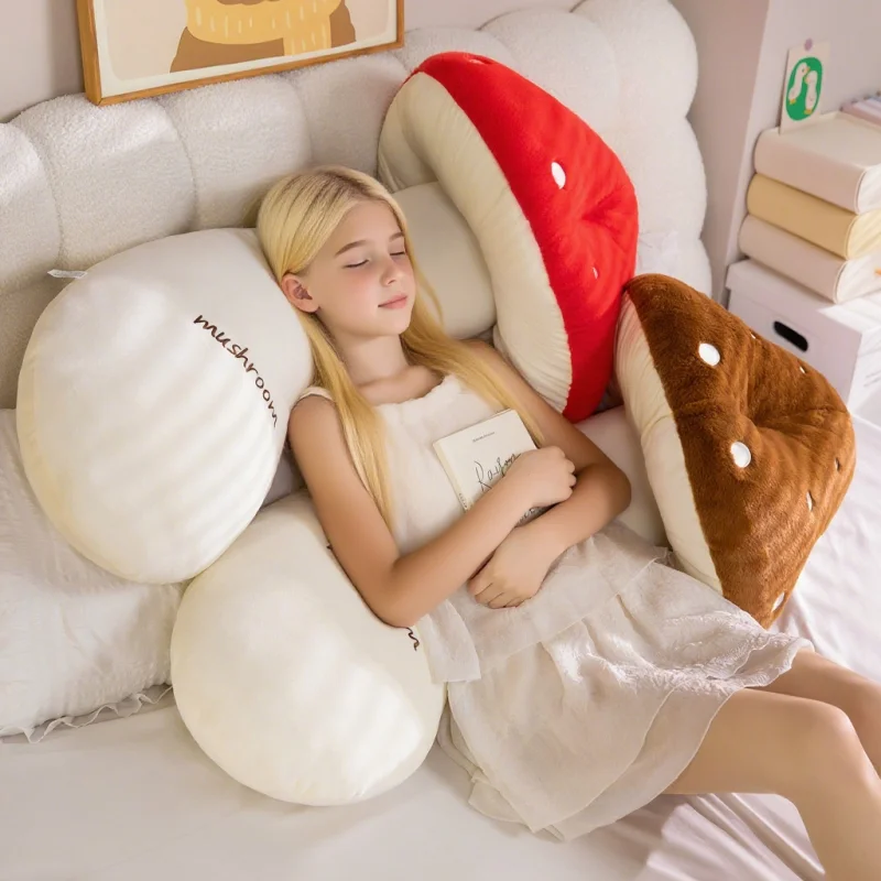 Kawaii Mushroom Plush Dolls Simulation Plant Soft Pillow Lovely Smiling Expression Stuffed Toys Decor Gifts Sofa Bed Cushion