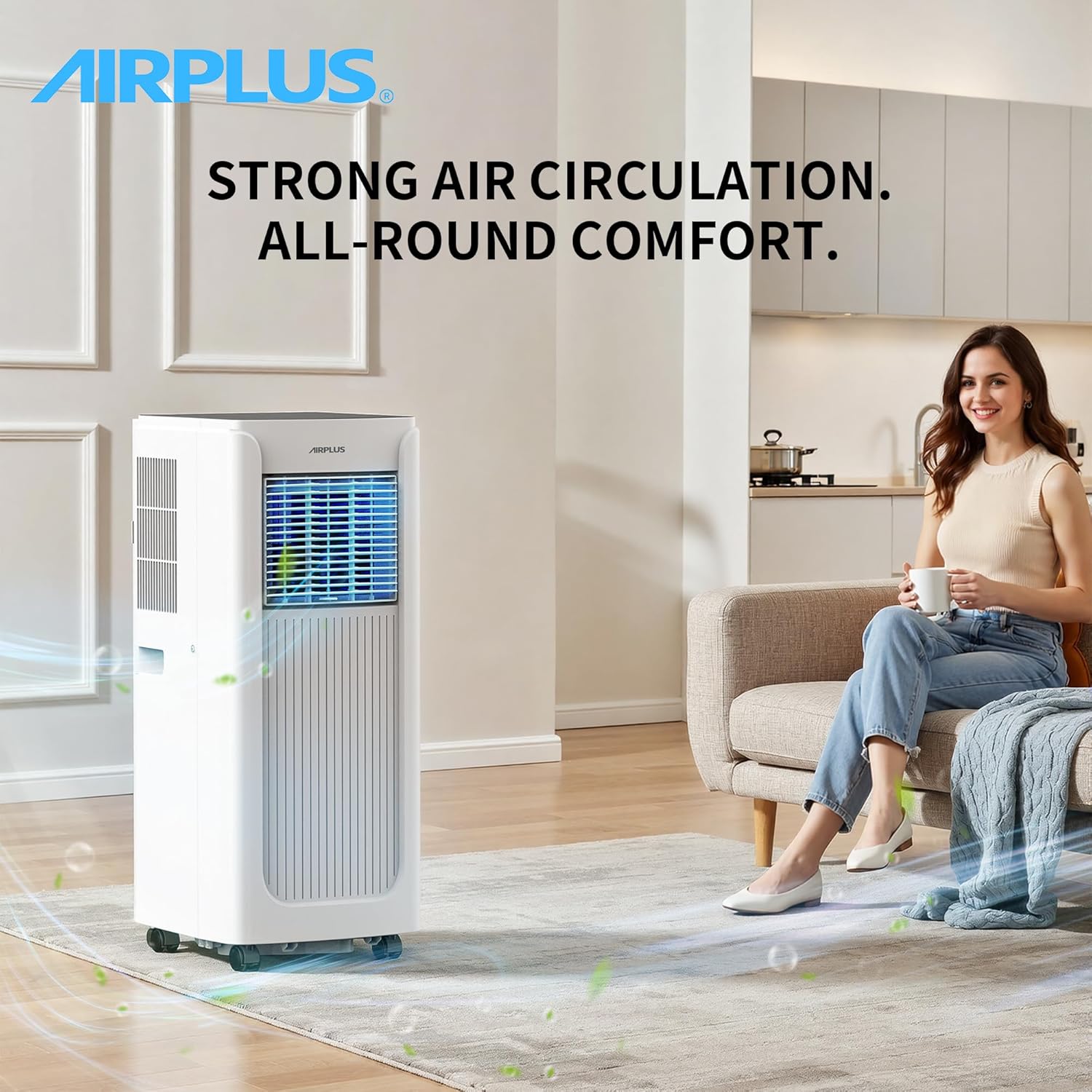 AIRPLUS BTU ポータブルエアコン 550 平方フィート、除湿器付き AC ユニット リモートスリープモード 静かな冷却 寝室 ホーム オフィス用