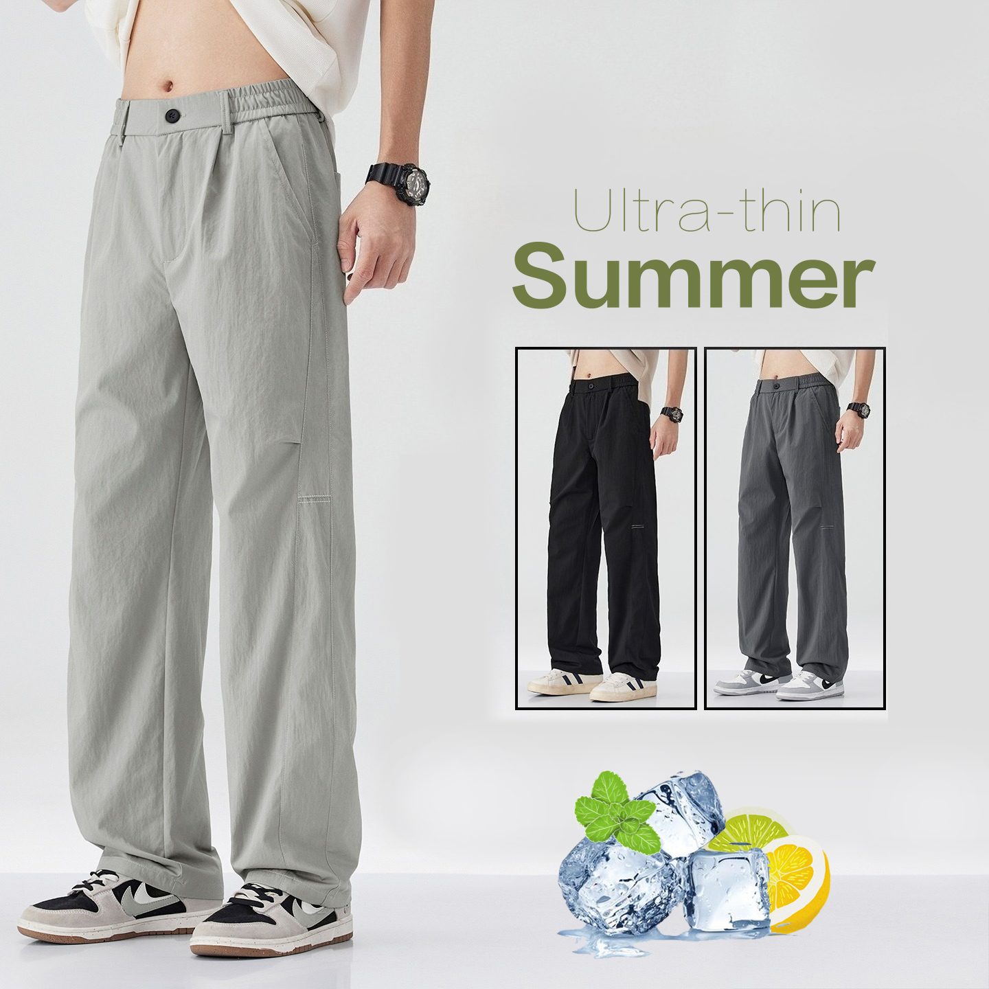 ブランド服メンズ春夏薄型ルーズストレートカジュアルパンツしわ通気性ストレッチカーゴパンツ男性 Y2k 28-38