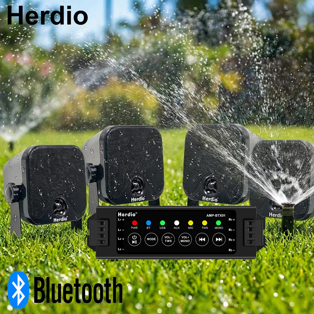 Herdio 4 インチ マリン スピーカー Bluetooth アンプキット付き ボート ガーデン パティオ プールサイド 高耐久 屋外サウンド用