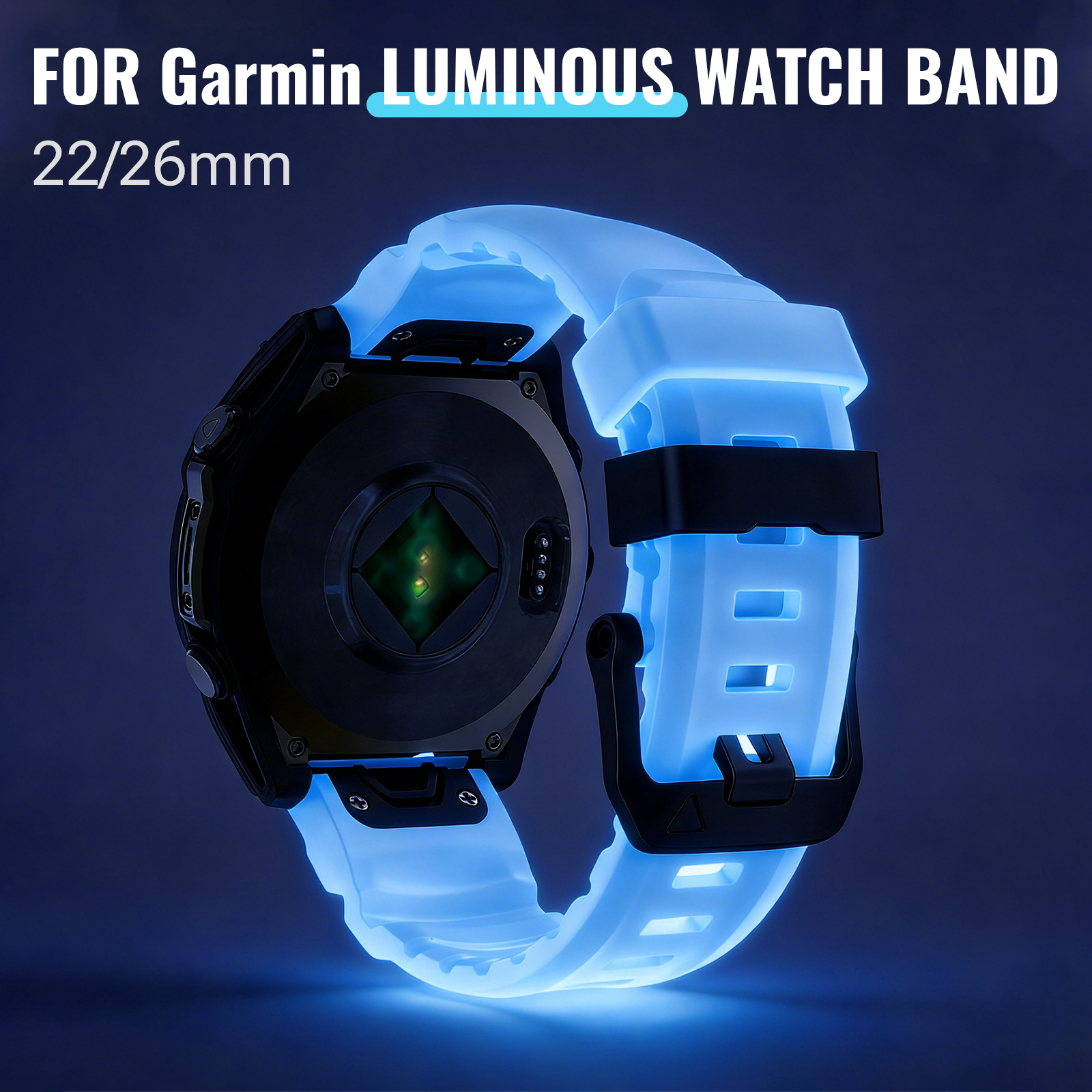 22/26mm Luminous Silicone Watch Band For Garmin Fenix 5X/5X Plus/6/6X Pro/6X/7X/8(47/51mm)//Tactix Delta/EPIX Pro 51mm/Enduro 3