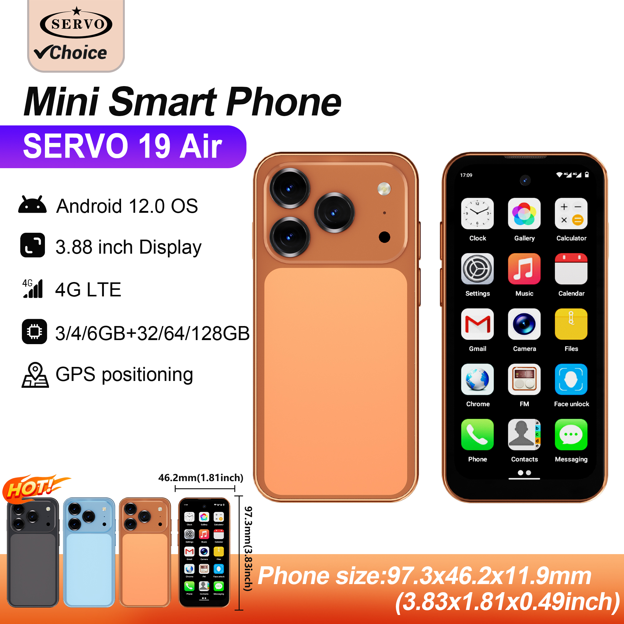 SERVO 19Air ミニ Android スマートフォン 4G LTE 3.88 "HD ディスプレイ Dua SIM カード 2000mAh 6GB 128GB 小型携帯電話 GPS OTG Play ストア