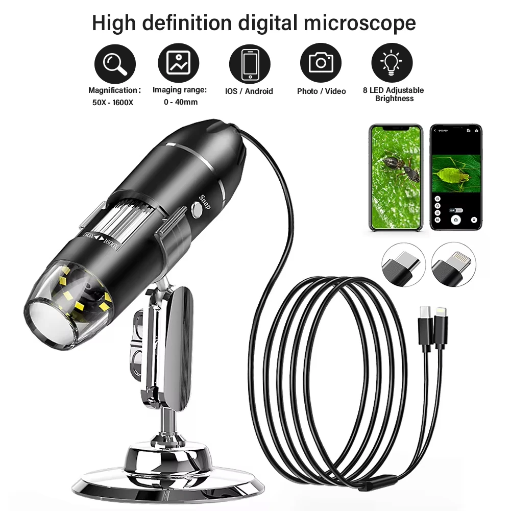 1600x USB 電子デジタルポケット顕微鏡ハンドヘルド Microscopio 単眼ドローチューブ付き皮膚毛包検出用