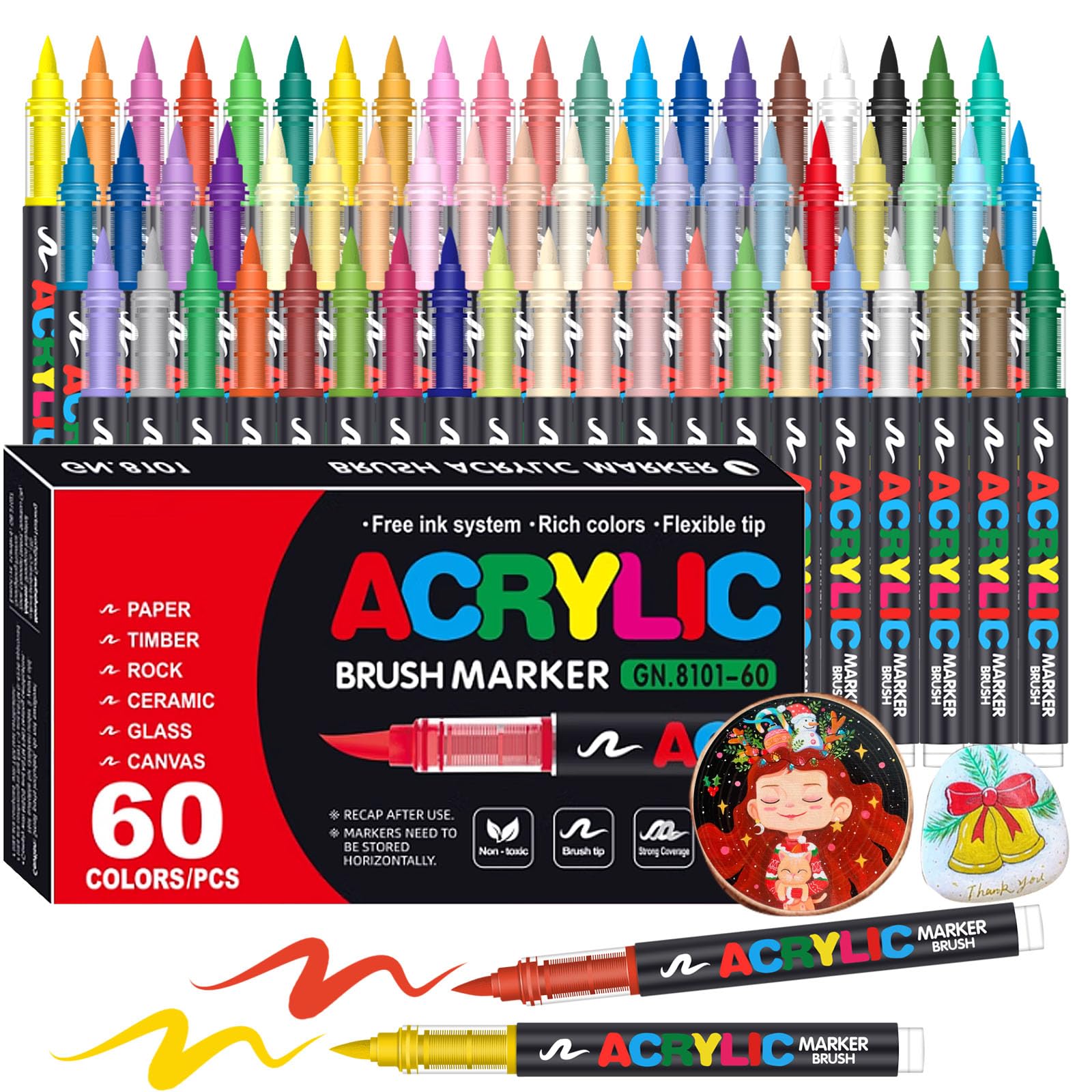 岩絵、木材、キャンバス、マグカップ、布地用のブラシチップアクリルペイントペン。 DIY クラフト用の非毒性マーカー