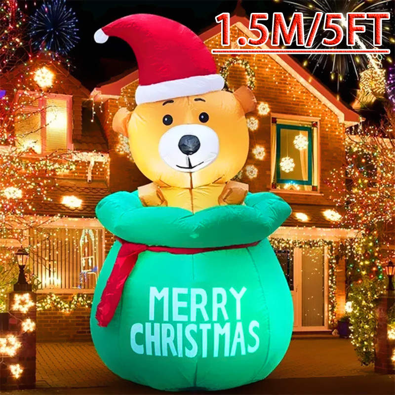 5FT クリスマスインフレータブルデコレーションバッグクマ LED ライト付き空気膨張モデル屋外ホームクリスマス装飾フェスティバル用品おもちゃ