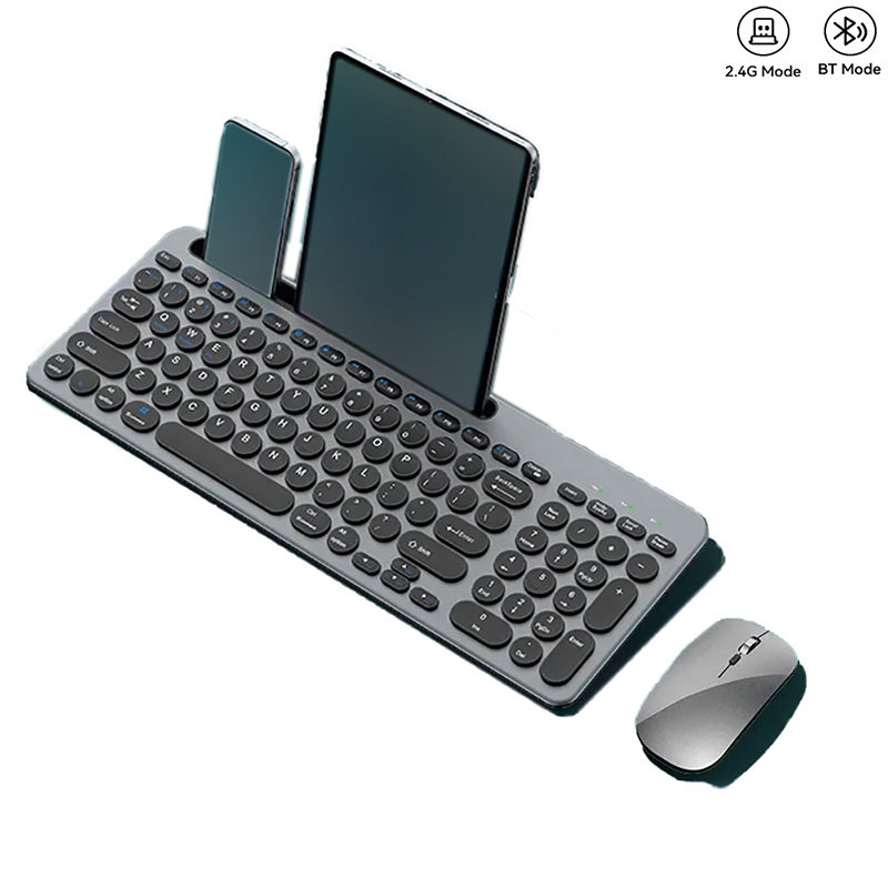 人間工学に基づいた Bluetooth デュアルモードワイヤレス充電式キーボードマウスコンボ 99 キーキーボード電話ホルダー付き Win7/8/10/MAC