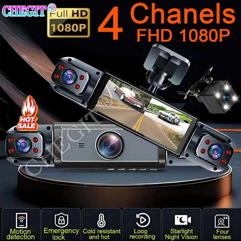 車 DVR 1080P ビデオレコーダー 360°ダッシュカム 車用 3/4 レンズフロント右リアビューカメラナイトビジョン 24H 駐車監視カメラ
