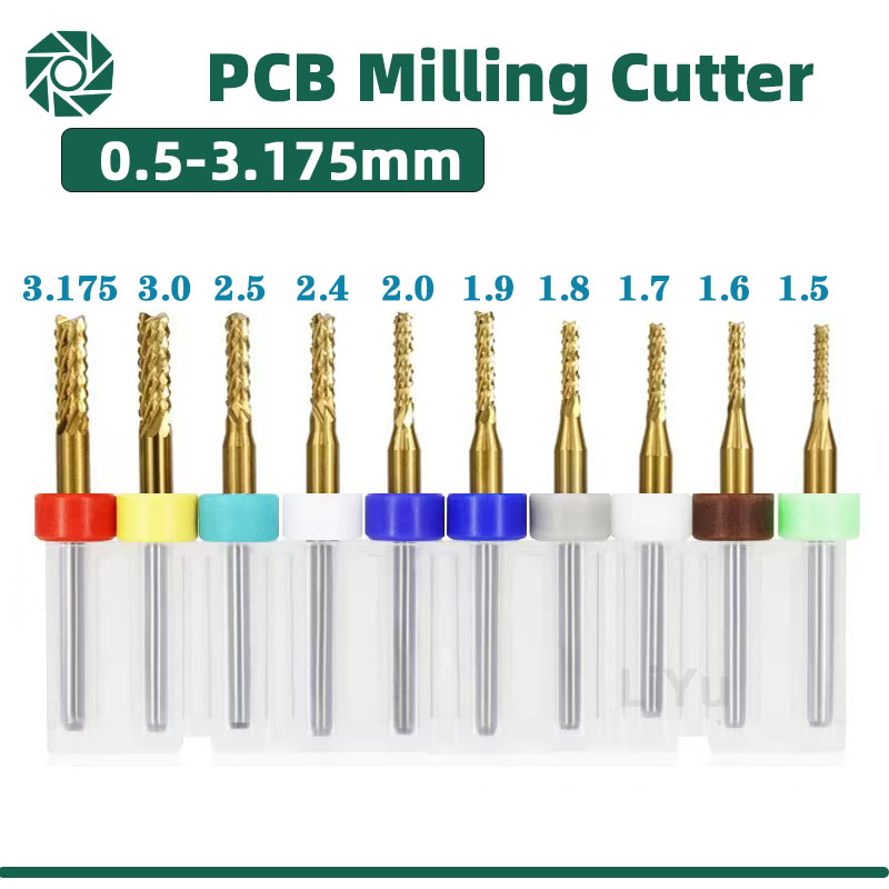 LIYU PCB 超硬フライスカッターセット 0.6-1.5 ミリメートルエンドミル 3.175 ミリメートルシャンク粗トウモロコシフライスカッター回路基板