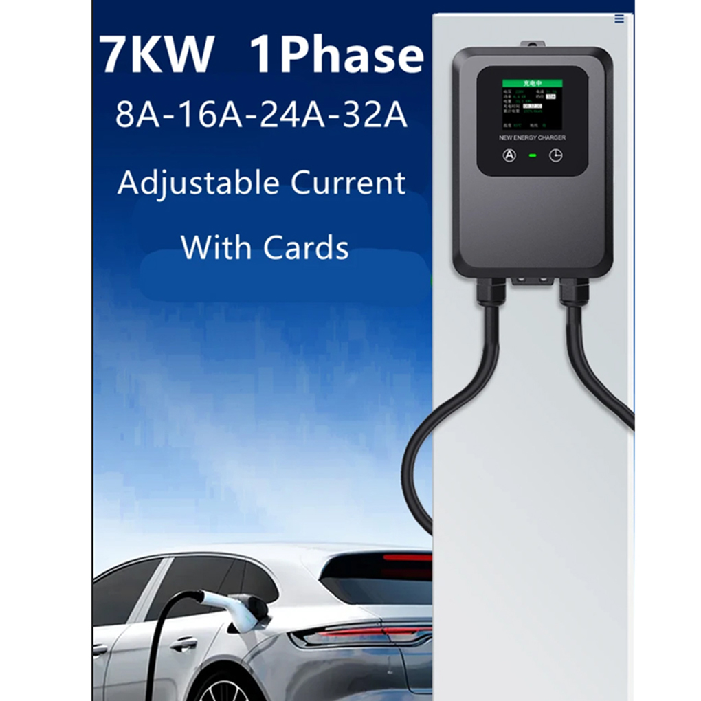 EV ウォールボックス 5 メートル 7KW 32A 車ホーム EV ウォールボックス充電ステーション電気自動車 EV ウォールボックス 5 メートルケーブルカラースクリーン