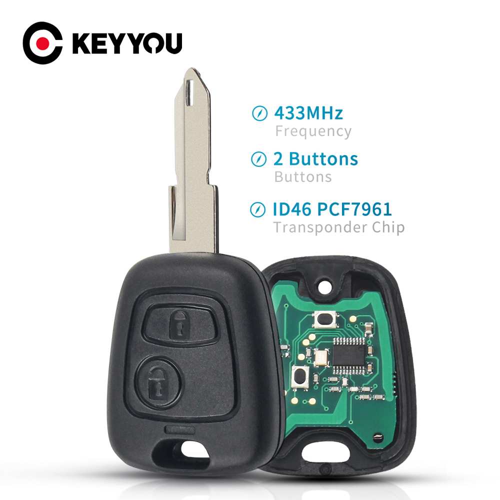 KEYYOU 2 ボタン NE73 ブレードリモートキー Fob コントローラ用プジョー 206 207 433MHZ と PCF7961 トランスポンダチップ車両キー