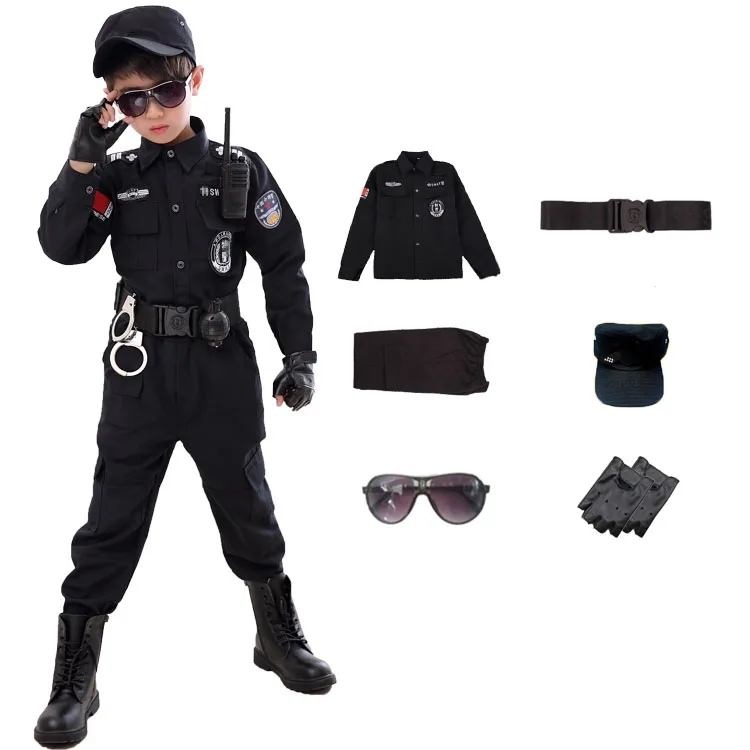 SWAT 子供ハロウィン警官コスプレ衣装子供カーニバル警察制服 110-160 センチメートル男の子陸軍警察官兵士 7 ピース/セット
