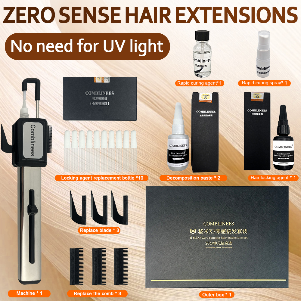 Comblinees サロングレードヘアエクステンションツールセットコームラインシステム用高速硬化剤痕跡エクステンションなし簡単アプリケーションキット