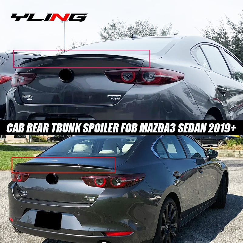 Mazda3 アクセサリー 2.5 ターボ AWD セダン 2019 車のリアトランクスポイラーウイングブーツリップ光沢のある黒ゴム