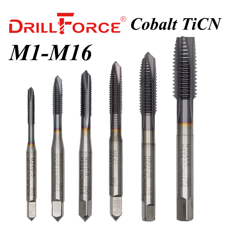 Drillforce コバルトねじタップドリルビット尖ったフルートメトリック M1-M16 TICN コーティングされた工作機械ステンレス鋼