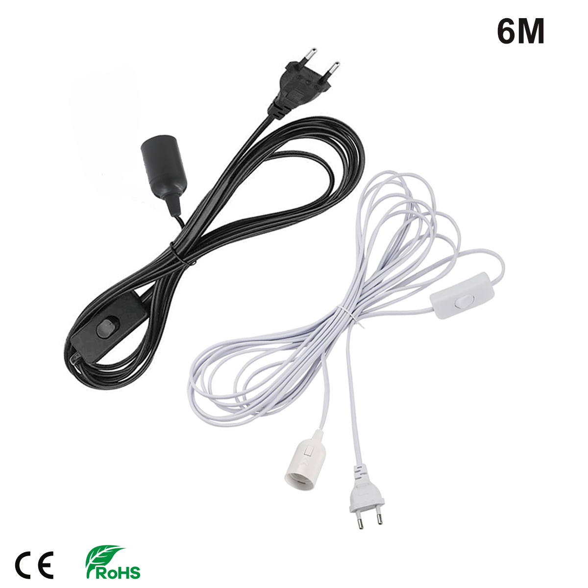 6 メートルランプベースホルダー電源コードケーブル E26 E27 EU ぶら下げペンダント LED 照明器具ソケットコードアダプタスイッチ 110V 220V