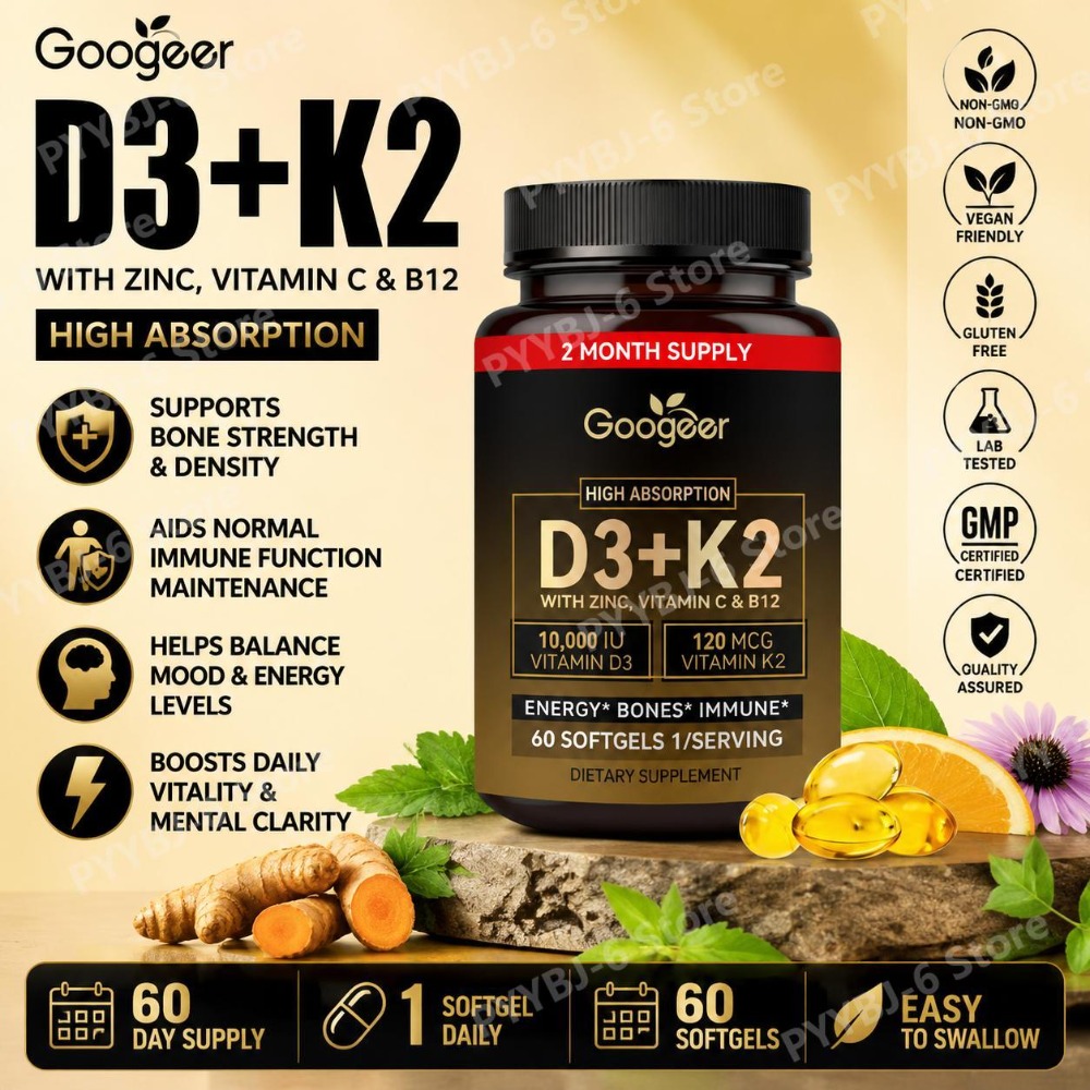 Googeer D3 K2 ソフトジェル (ビタミン C、D3、K2、B12 配合)