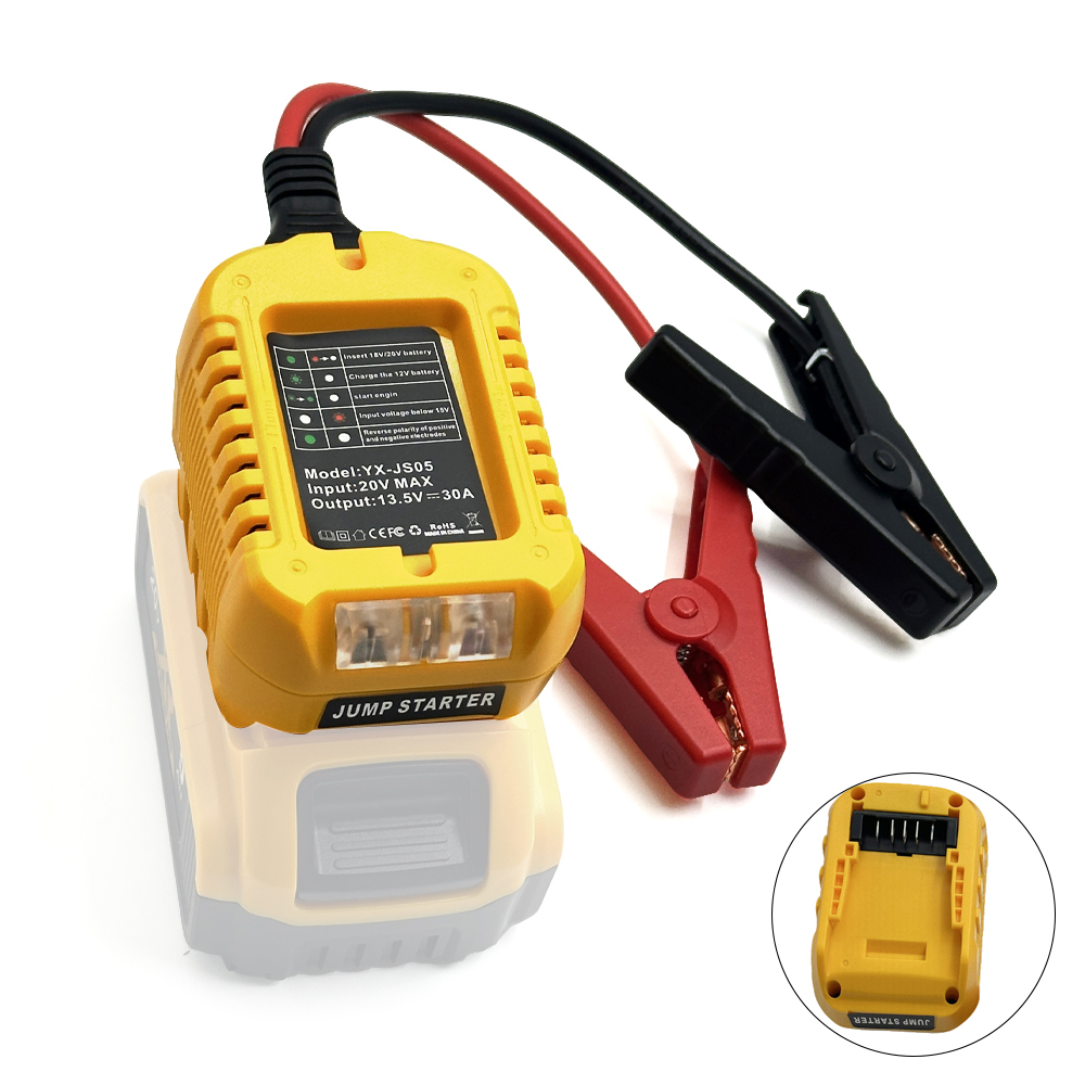 車のバッテリーアダプタースターターイグナイター緊急電源ジャンプケーブルクリップ付きジャンプスターター Dewalt 18V-20V バッテリー用