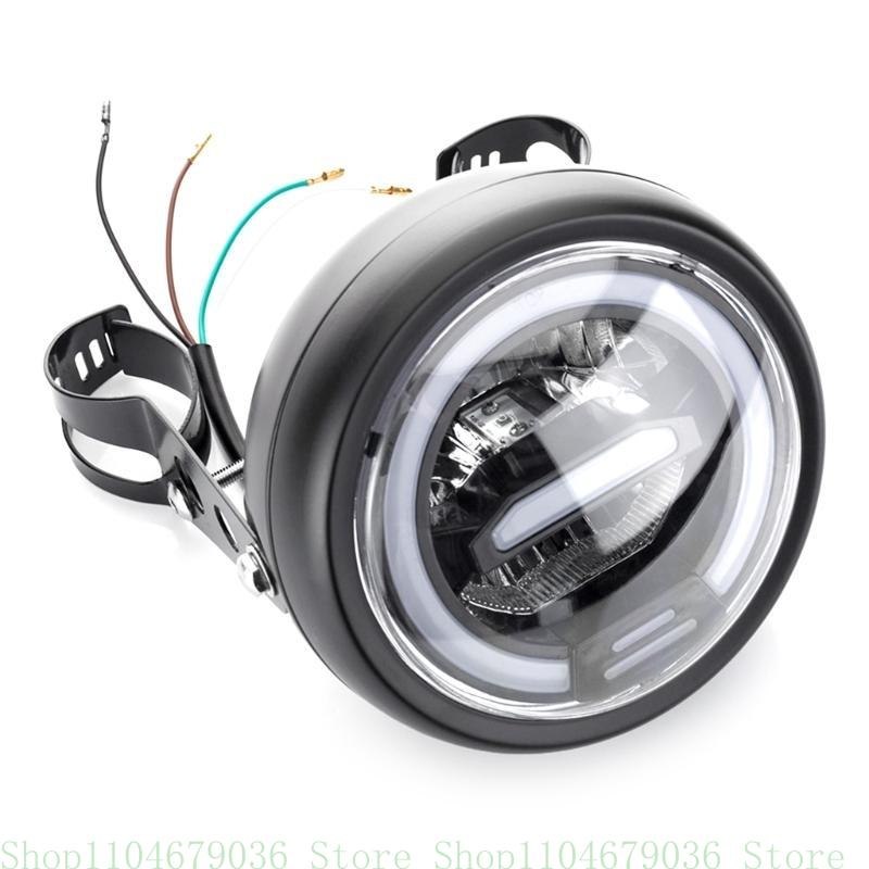 6.5 インチ ラウンド LED オートバイ ヘッドライト ブラケット アセンブリ付き カスタム バイク カフェ レーサーに最適 視認性向上