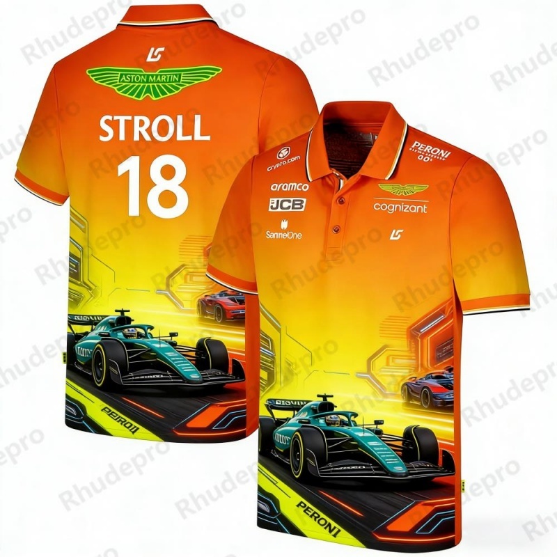 アストンマーティン チーム ストロール 18 F1 レーシング テーマ ポロシャツ ファン スポーツ カジュアル トップ 通気性 半袖